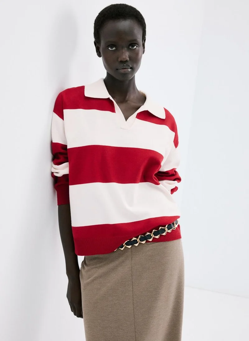 مانجو Striped polo-neck sweater